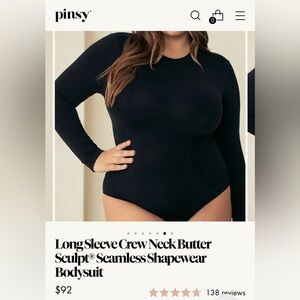 NWT Pinsy Black Long Sleeve Crew Neck Butter Sculpt Seamless Shapewear Bodysuit